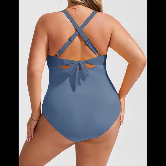 Women’s Plus Size Tummy Control Mesh Cutout Twist Front One Piece Bathing Suit - Picture 2 of 5